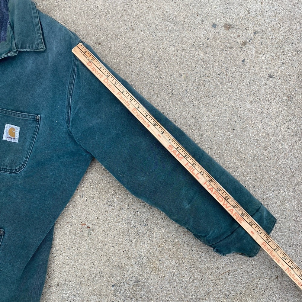 Vintage 80s 90s Carhartt Barn Jacket Coat L/XL Distressed Teal Green Made In USA - Picture 9 of 11